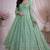 Teal fendy satin heavy embroidery work long wedding wear gown