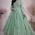Teal fendy satin heavy embroidery work long wedding wear gown