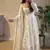 White fendy satin heavy embroidery work long wedding wear gown