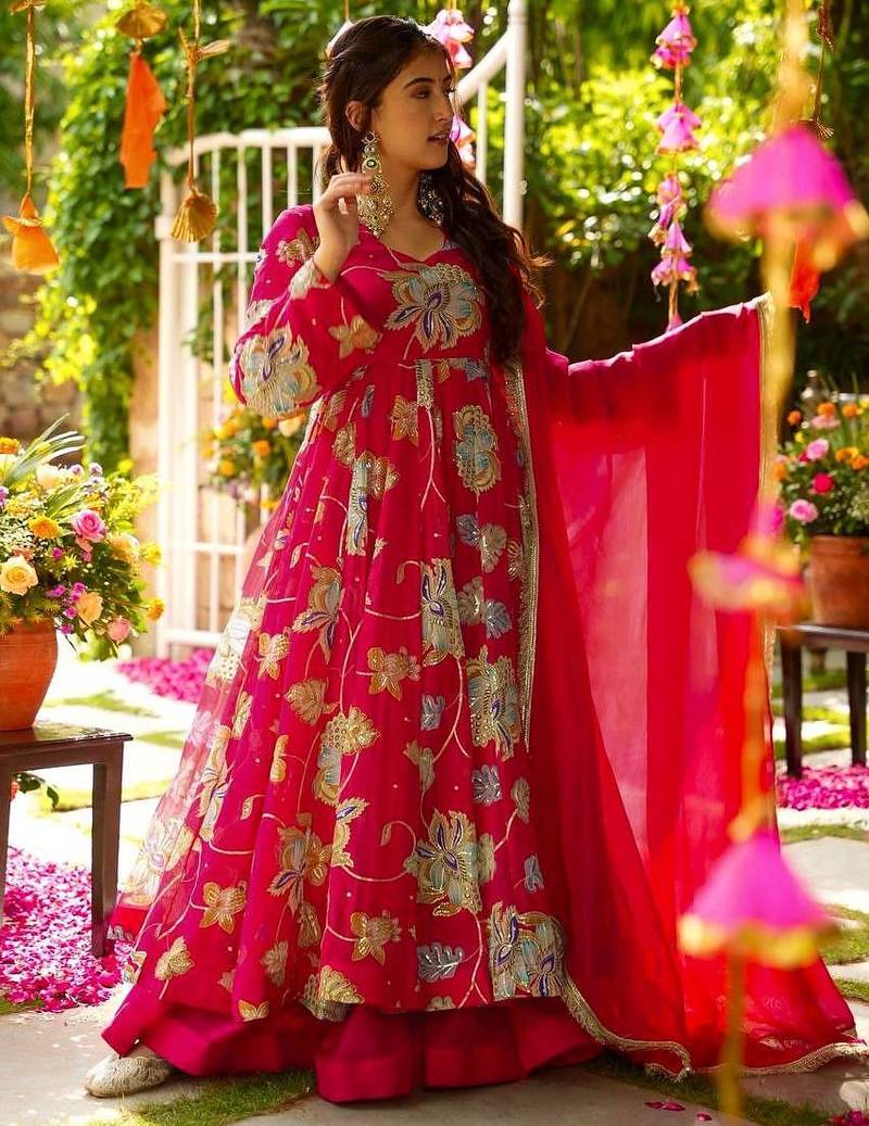 Rani color wedding wear heavy embrodiery work plazo set