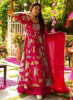 Rani color wedding wear heavy embrodiery work plazo set 2