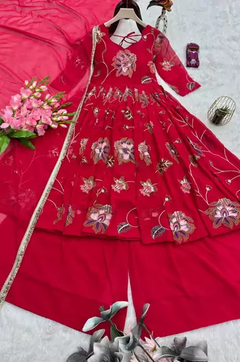 Rani color wedding wear heavy embrodiery work plazo set
