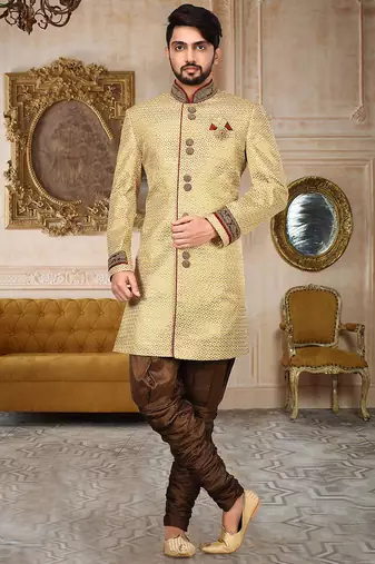 Gold anghrakha pattern work on zari jamewar fabric with handwork