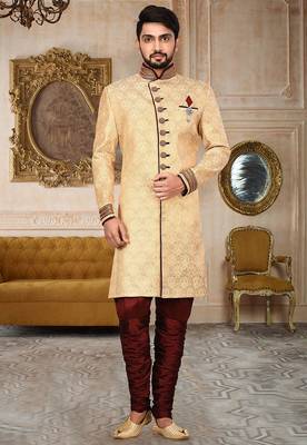 Gold anghrakha pattern work on zari jamewar fabric with handwork 1