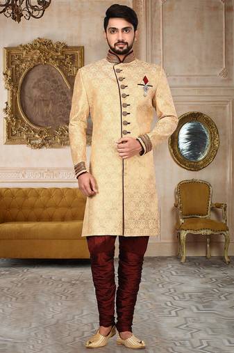 Gold anghrakha pattern work on zari jamewar fabric with handwork