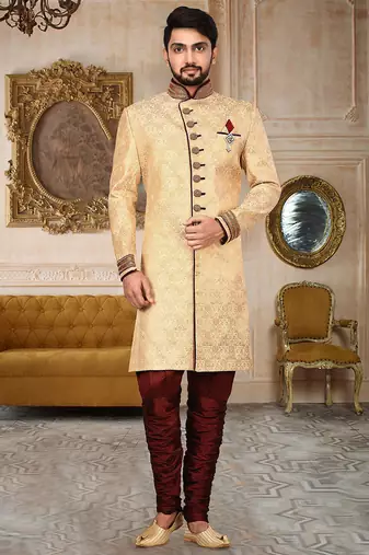 Gold anghrakha pattern work on zari jamewar fabric with handwork