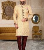 Gold anghrakha pattern work on zari jamewar fabric with handwork