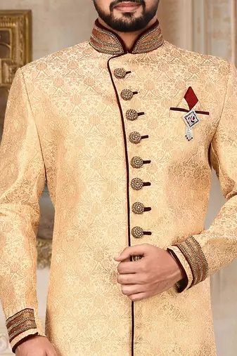 Gold anghrakha pattern work on zari jamewar fabric with handwork