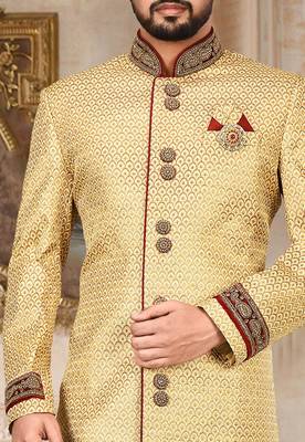 Gold anghrakha pattern work on zari jamewar fabric with handwork 3