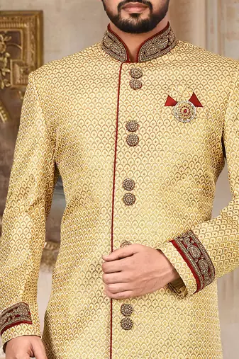 Gold anghrakha pattern work on zari jamewar fabric with handwork