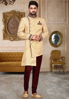 Gold anghrakha pattern work on zari jamewar fabric with handwork 1