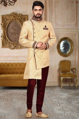 Gold anghrakha pattern work on zari jamewar fabric with handwork