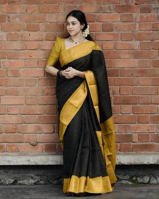 New Banarasi Soft Silk Black Color Women's Saree With Blouse Set 1