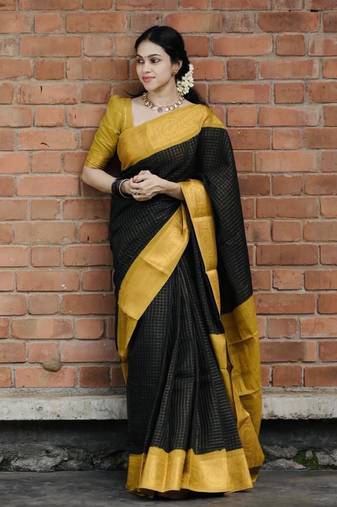 New Banarasi Soft Silk Black Color Women's Saree With Blouse Set