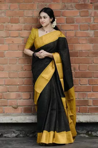 New Banarasi Soft Silk Black Color Women's Saree With Blouse Set
