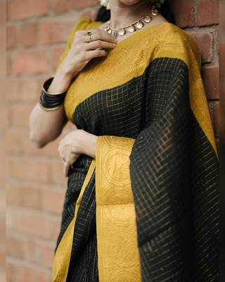 New Banarasi Soft Silk Black Color Women's Saree With Blouse Set 2