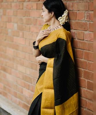 New Banarasi Soft Silk Black Color Women's Saree With Blouse Set 5