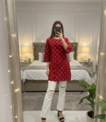 Women's Rayon Gold Printed Designer A-Line Short Kurti