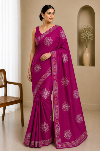 Organza with pure gajji border (With Unstitched Blouse)