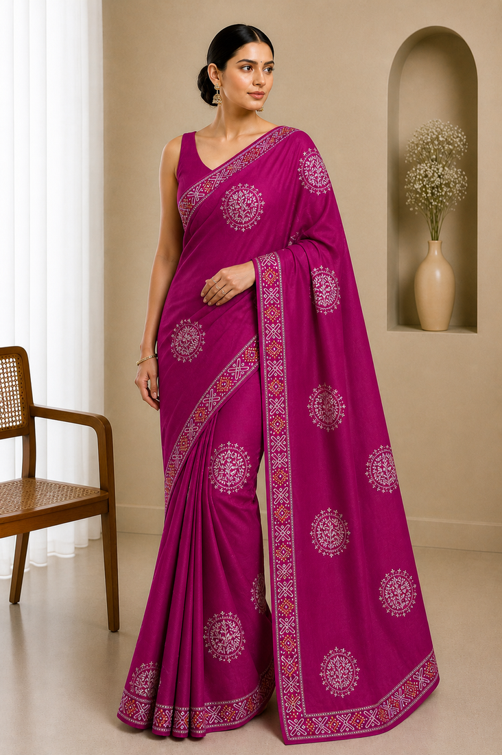 Organza with pure gajji border (With Unstitched Blouse)