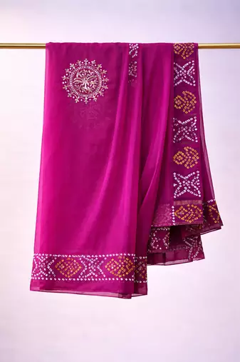 Organza with pure gajji border (With Unstitched Blouse)