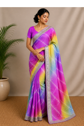 Multicolor chiffon saree with Unstitched blouse 1