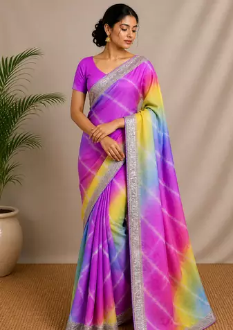 Multicolor chiffon saree with Unstitched blouse