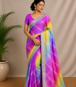 Multicolor chiffon saree with Unstitched blouse