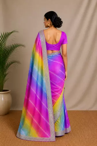 Multicolor chiffon saree with Unstitched blouse