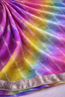 Multicolor chiffon saree with Unstitched blouse 3