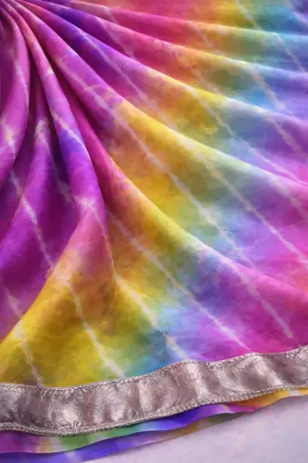 Multicolor chiffon saree with Unstitched blouse