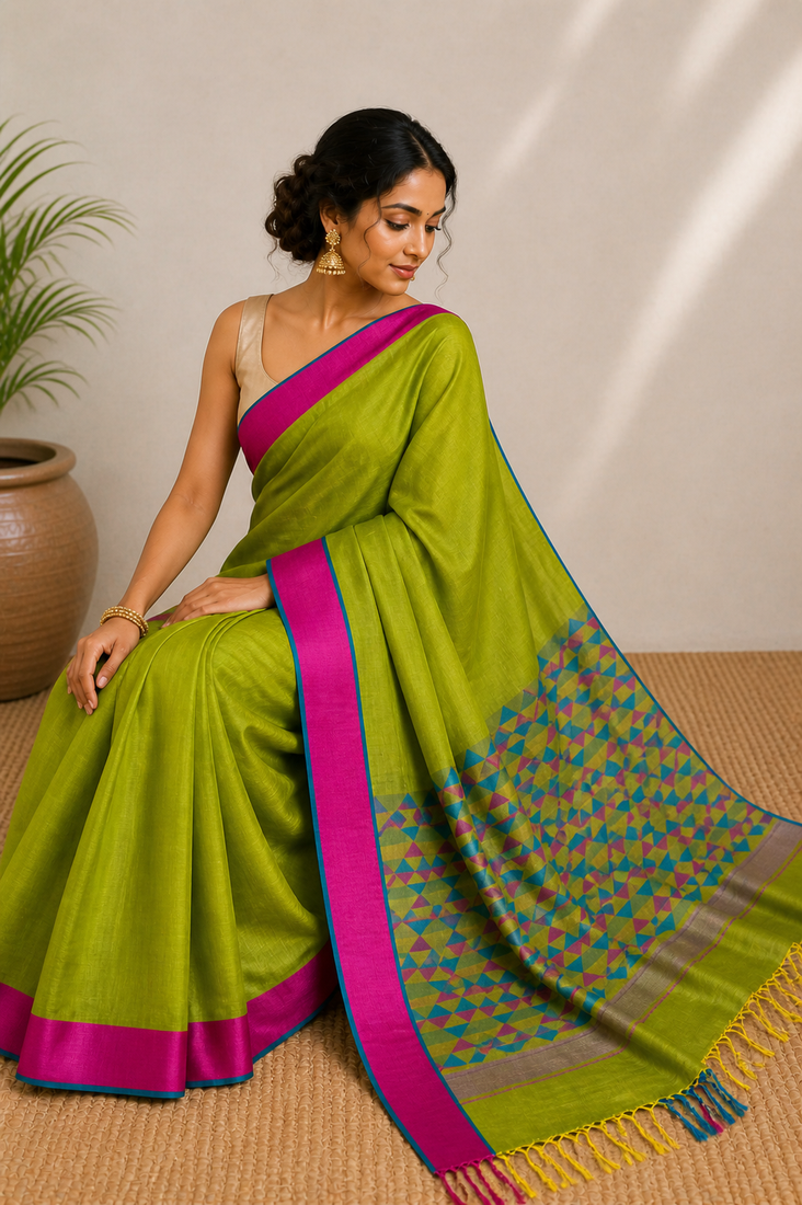 Pure maheshwari hand woven saree with blouse