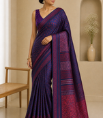 Block printed purple saree with Unstitched blouse