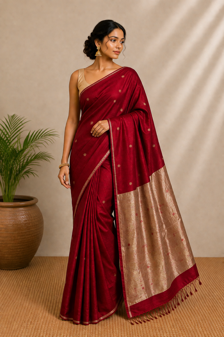 Pure maheshwari handloom saree with Unstitched blouse