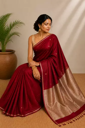 Pure maheshwari handloom saree with Unstitched blouse