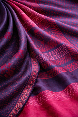 Block printed purple saree with Unstitched blouse 3
