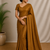 Golden maheshwari tissue saree with unstitched blouse