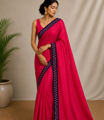 Solid gulabi saree with border (Without Blouse)