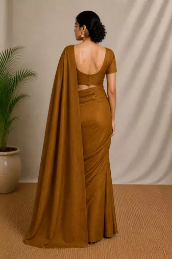Golden maheshwari tissue saree with unstitched blouse