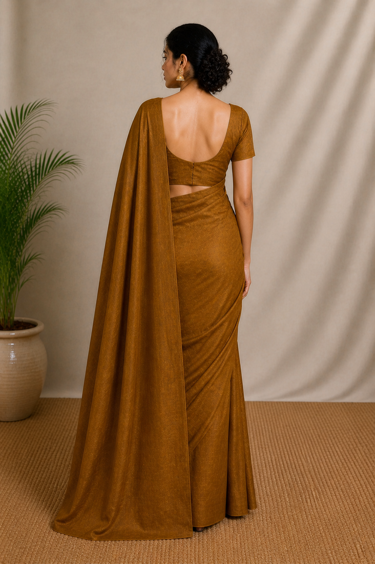 Golden maheshwari tissue saree with unstitched blouse