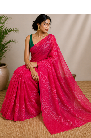 Georgette bandhej saree with Unstitched blouse 1