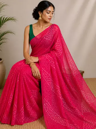 Georgette bandhej saree with Unstitched blouse