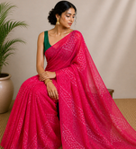 Georgette bandhej saree with Unstitched blouse