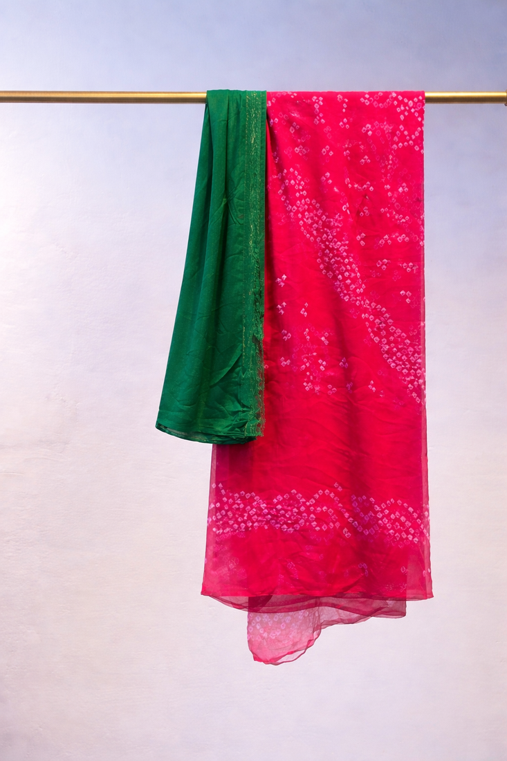 Georgette bandhej saree with Unstitched blouse