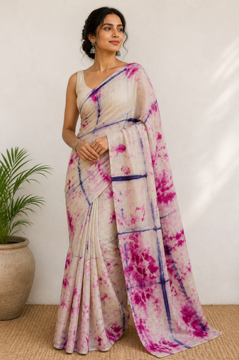 Tie & dye semi silk saree without blouse