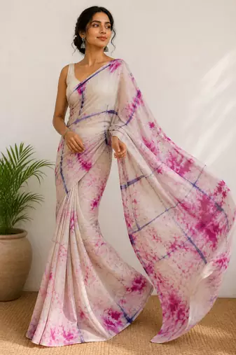 Tie & dye semi silk saree without blouse