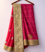 Pink fancy saree without blouse