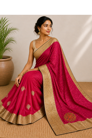 Pink fancy saree without blouse 2