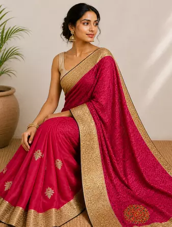 Pink fancy saree without blouse