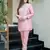 Elegant pink silk sequin embroidery v-neck co-ord set